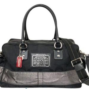 Coach Logo 2 Way  Tote Bag duffel Charm Canvas LeatherF06K- 10392